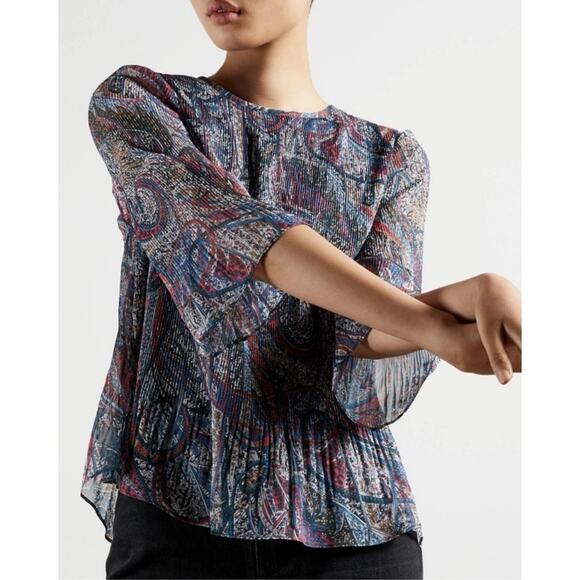 TED BAKER  BEAATHA - TEAL-BLUE BLOUSE PAISLEY SIZE 1 US XS - Picture 7 of 12